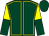 Dark green, yellow seams, halved sleeves, dark green cap (P Kirby)