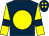 Dark blue, yellow disc, yellow sleeves, dark blue armlets, dark blue cap, yellow spots (A Parr & A Berry)