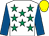 White, emerald green stars, royal blue sleeves, yellow cap (Collegeland Syndicate)