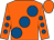 Orange, large royal blue spots, royal blue spots on sleeves, orange cap (Martin Schwartz)