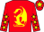 Red, yellow dragon, red sleeves, yellow stars, red cap, yellow star (Golden Dragon Racing)
