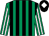 Emerald green & black stripes, emerald green & white striped sleeves, black cap, white diamond (Eightsnotfours Syndicate)