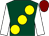 Dark green, large yellow spots, white sleeves, maroon cap (Gerald Love)