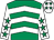 Emerald green & white chevrons, white sleeves, emerald green stars, white cap, emerald green stars (Mrs Jacinta Keogh)