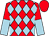 Red and light blue diamonds, halved sleeves, red cap (Mr J S Warner)