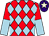 Red and light blue diamonds, halved sleeves, purple cap, beige star (Mr J S Warner)