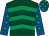 Dark green, emerald green chevrons, royal blue sleeves, emerald green spots, check cap (Mrs S Trott)