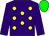 Purple body, yellow spots, purple arms, green cap (Mme S Aknin)