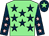Light green, dark blue stars, dark blue sleeves, pink stars, dark blue cap, light green star (Leaveitouthorse Syndicate)
