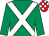 Emerald green, white cross sashes, red and white check cap (M J Tynan)