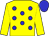 Yellow, blue spots, yellow slvs, blue cap (Mrs Sonia Rogers & Anthony Rogers)