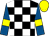 Black and white check, royal blue sleeves, yellow armlets, yellow cap (The Giddy Gang)