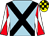 Light blue, black cross sashes, red sleeves, white diabolo, yellow & black check cap (C Comiskey)