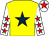 Yellow, dark blue star, white sleeves, red stars, white cap, red star (Michael Slevin)