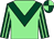 Light green, dark green chevron, dark green and light green striped sleeves, quartered cap (Ewan And Anna Hyslop)