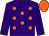 Purple, orange spots, purple sleeves, orange cap (Mr C Cheesman)