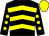 Black, yellow chevrons, black sleeves, yellow spots, yellow cap (Mrs Kath Savage)