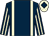 Dark blue, beige braces, striped sleeves, beige cap, dark blue diamond (Ms Jane Southall)