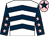 White, dark blue chevrons, dark blue sleeves, pink stars, pink cap, dark blue star (Aedos & Tompkins)