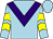 Light blue, purple chevron, light blue and yellow chevrons on sleeves (Mrs Dianne Sayer)