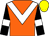 Orange, white chevron, black sleeves, white armlet, yellow cap (Craig Bernick)