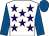 White, purple stars, royal blue sleeves & cap (Brian Leahy)