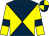 Dark blue and yellow diabolo, yellow sleeves, dark blue armlets, dark blue and yellow quartered cap (Birch, Djivanovic & Doel)