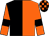 Black and orange (halved), orange sleeves, black armlets, black and orange check cap (Millingbrook Racing)