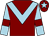 Maroon, light blue chevron, light blue sleeves, maroon armlets, maroon cap, light blue star (Mrs J V Wilkinson)