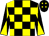 Black & yellow check, yellow sleeves, black diabolo, black cap, yellow diamonds (Martin McDermott)