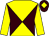Yellow and brown diabolo, yellow sleeves, brown cap, yellow diamond (Mrs Jenny Hadida)