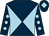 Dark blue and light blue diabolo, dark blue sleeves, light blue spots, dark blue cap, light blue diamond (Penny Diamond Partnership)