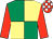 Emerald green and primrose (quartered), flame sleeves, flame and white check cap (Manor Farm Stud (Rutland))