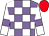 MAUVE and WHITE check, WHITE sleeves, MAUVE armlets, RED cap (The United Optimists)
