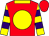 Red, yellow spot, yellow collar, yellow sleeves, purple hoops (Tage Boohit)