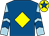 Royal blue, yellow diamond, light blue sleeves, royal blue chevrons, yellow cap, royal blue star (Mules & Tools Racing Syndicate)