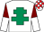 White, emerald green cross of lorraine, maroon halved sleeves, white & red check cap (Whatchamacallit Syndicate)