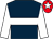 Dark blue, white hoop, white sleeves, red cap, white star (Miss Susan A Finn)