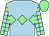 Light blue, light green triple diamond, checked sleeves, light green cap (Mr & Mrs Moorhouse)