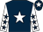 Dark blue, white star, white sleeves, dark blue stars, dark blue cap, white star (Miss Norma Thompson)