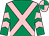 Emerald green, pink cross belts, chevrons on sleeves, pink and emerald green quartered cap (The Jelly Boys)
