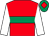 Red, emerald green hoop, white sleeves, emerald green cap, red diamond (Red Green & White Syndicate)