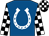 Royal blue, white horseshoe, black and white checked sleeves, checked cap (Australian Bloodstock)
