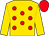 Gold, red spots, gold sleeves, cap halved horizontally (Mr Sutong Pan)