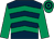 Dark blue, emerald green chevrons and sleeves, emerald green and dark blue hooped cap (Mrs Thompson Mrs Allen Adams & Cransto)