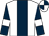 White, dark blue stripe, dark blue sleeves, white armlets, white and dark blue quartered cap (The Ride The Lightning Partnership)