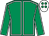 Emerald green, white seams, white cap, emerald green spots (L Gormley)