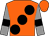 Orange, large black spots, grey sleeves, black armlets (Mr J Muscat)