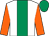 White, emerald green stripe, orange sleeves, emerald green cap (Padraic O'neill & Janice West)