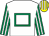 White, emerald green hollow box, emerald green & white striped sleeves, yellow & white striped cap (Gerry Dolan)